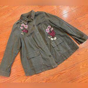 Torrid Olive Green Embroidered Floral Utility Jacket Size 3 Military Style